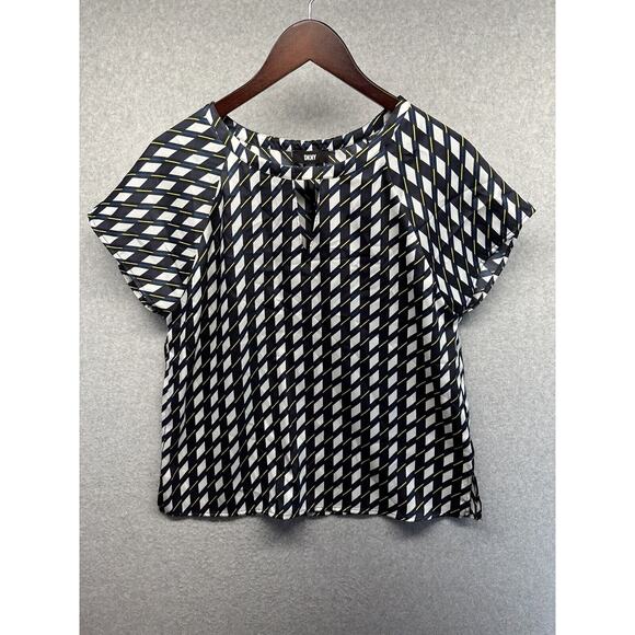 DKNY Womens Blouse Size Small Multicolor Short Sleeve Keyhole Neck NWT - Picture 1 of 13